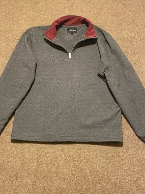 Bonobos Men's Gray Quarter-Zip Sweater with Maroon Inner Collar